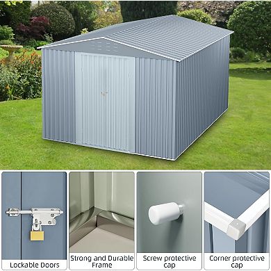 Danolapsi Utility Tool Storage Shed, Galvanized Steel Garden Shed with Lockable Doors & Ventilation