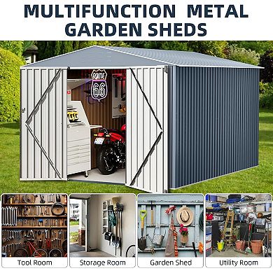 Danolapsi Utility Tool Storage Shed, Galvanized Steel Garden Shed with Lockable Doors & Ventilation