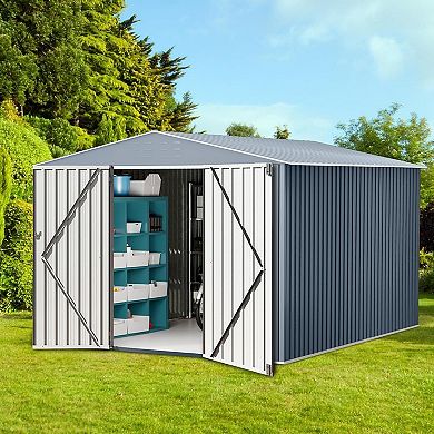 Danolapsi Utility Tool Storage Shed, Galvanized Steel Garden Shed with Lockable Doors & Ventilation