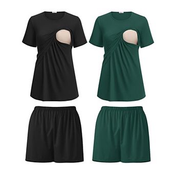 Ekouaer 2 Pack Women's Nursing Pajamas Set Double Layer Maternity Pjs Postpartum Loungewear Set