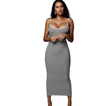 Women's Summer Cami Dresses Square Sleeveless Color Block Bodycon Vacation Beach Casual Sundress