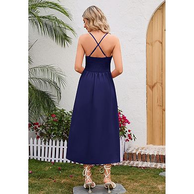 Women Spaghetti Strap Cutout A-Line Casual Beach Vacation Dress