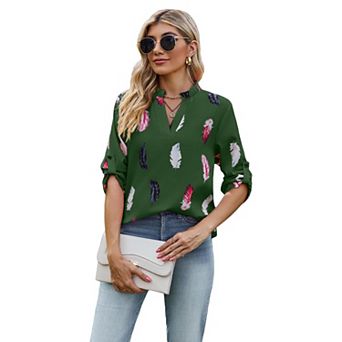 Women Casual Blouse 3/4 Sleeve V Neck Lightweight Shirt