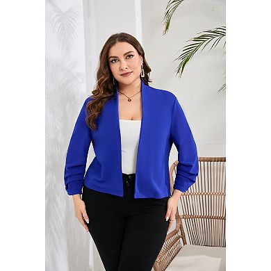 Women Plus Size 3/4 Sleeve Casual Work Blazer Open Front Jacket