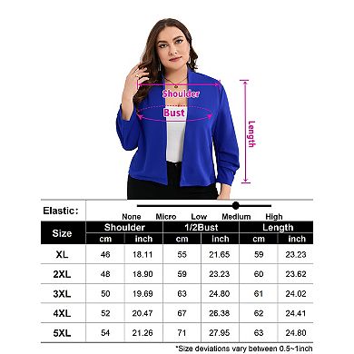 Women Plus Size 3/4 Sleeve Casual Work Blazer Open Front Jacket