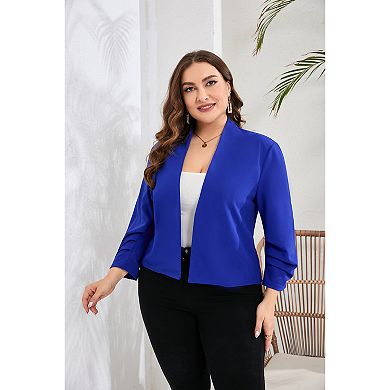 Women Plus Size 3/4 Sleeve Casual Work Blazer Open Front Jacket