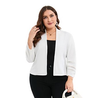 Women Plus Size 3/4 Sleeve Casual Work Blazer Open Front Jacket