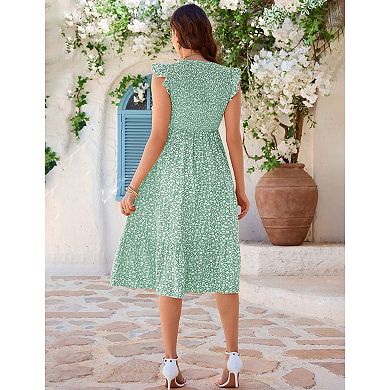 Women Maternity Floral Ruffle Sleeve Dress Pregnancy Clothes