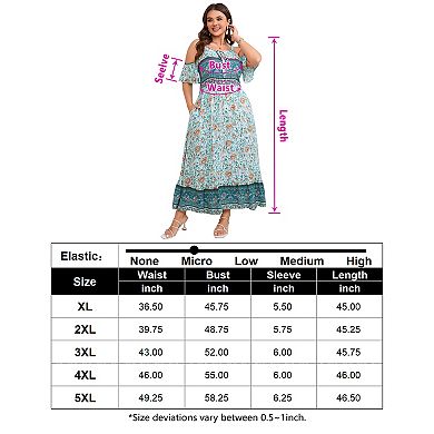 Plus Size Women Cold Shoulder Floral Dress Flowy Beach Sundress