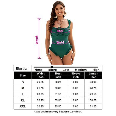 Women One Piece Swimsuit Square Neck Tie Back Ruffle Tirm Bathing Suit