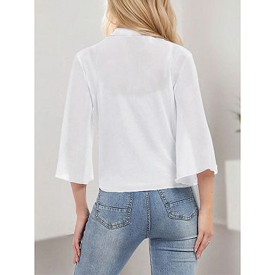 Women Sheer Tie Knot Cardigan Half Sleeve Lightweight Crop Top