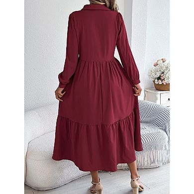 Women Long Sleeve Maxi Dress Casual Button Down Shirt Dress