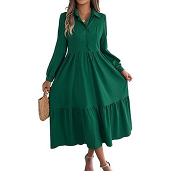 Women Long Sleeve Maxi Dress Casual Button Down Shirt Dress