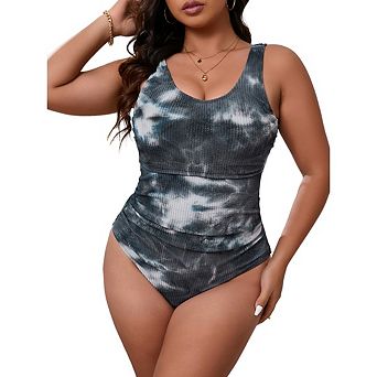 Women's Plus Size One Piece Swimsuits Ruched Vintage Bathing Suits Modest Swimwear
