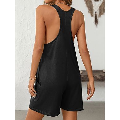 Women Sleeveless Straps Romper Casual Overalls with Side Pockets