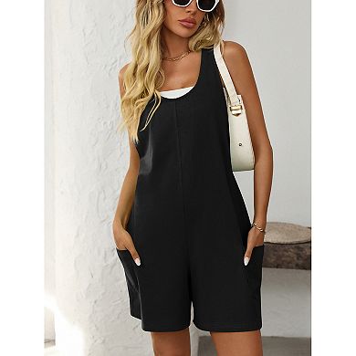 Women Sleeveless Straps Romper Casual Overalls with Side Pockets
