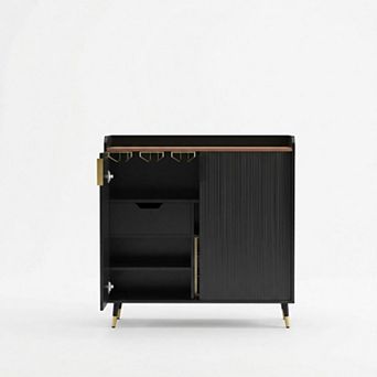 Danolapsi Wine Bar Cabinet,Fluted Liquor & Coffee Bar Cabinet with Wine Rack,Glass Holder & Drawers