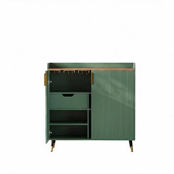 Danolapsi Wine Bar Cabinet,Fluted Liquor & Coffee Bar Cabinet with Wine Rack,Glass Holder & Drawers