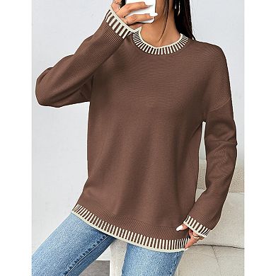 Zeagoo Womens Crewneck Pullover Sweater Long Sleeve Knit Side Slit Fall Winter Sweater Tops