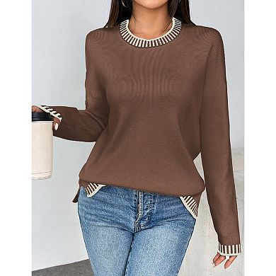 Zeagoo Womens Crewneck Pullover Sweater Long Sleeve Knit Side Slit Fall Winter Sweater Tops