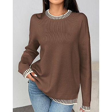 Zeagoo Womens Crewneck Pullover Sweater Long Sleeve Knit Side Slit Fall Winter Sweater Tops