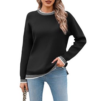 Zeagoo Womens Crewneck Pullover Sweater Long Sleeve Knit Side Slit Fall Winter Sweater Tops