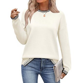 Zeagoo Womens Crewneck Pullover Sweater Long Sleeve Knit Side Slit Fall Winter Sweater Tops