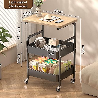 Danolapsi 3-Tier Rolling Utility Cart with 2 Wire Baskets & Top Shelf, Metal Storage Cart on Wheels