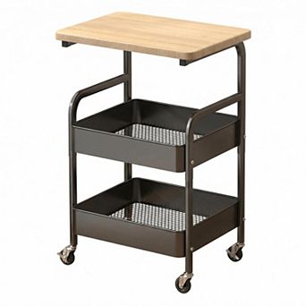 Danolapsi 3 tier Rolling Utility Cart with 2 Wire Baskets & Top Shelf, Metal Storage Cart on Wheels