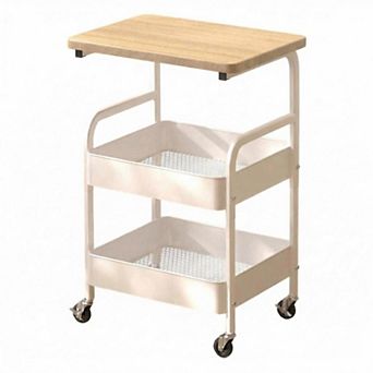 Danolapsi 3 tier Rolling Utility Cart with 2 Wire Baskets & Top Shelf, Metal Storage Cart on Wheels