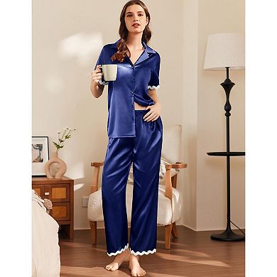 Ekouaer Womens Pajamas Set Button Down 2 Piece Pjs Short Sleeve Long Pants Sleepwear
