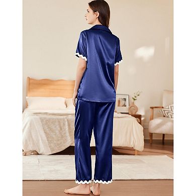 Ekouaer Womens Pajamas Set Button Down 2 Piece Pjs Short Sleeve Long Pants Sleepwear