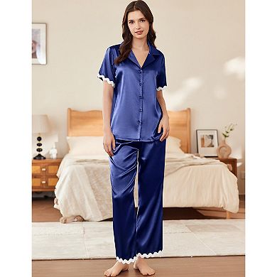 Ekouaer Womens Pajamas Set Button Down 2 Piece Pjs Short Sleeve Long Pants Sleepwear