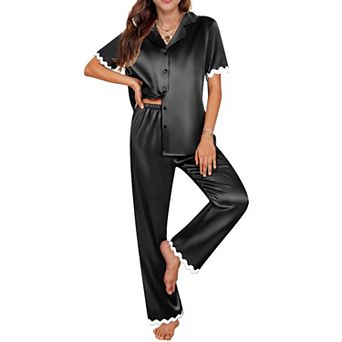 Ekouaer Womens Pajamas Set Button Down 2 pc Pjs Short Sleeve Long Pants Sleepwear