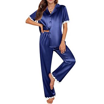 Ekouaer Womens Pajamas Set Button Down 2 pc Pjs Short Sleeve Long Pants Sleepwear