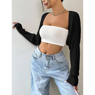 Women Knit Shrug Cropped Long Sleeve Solid Cardigan