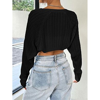 Women Knit Shrug Cropped Long Sleeve Solid Cardigan