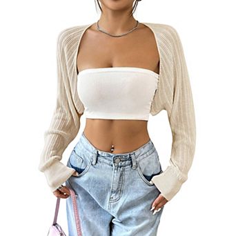 Women Knit Shrug Cropped Long Sleeve Solid Cardigan