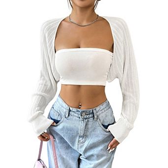 Women Knit Shrug Cropped Long Sleeve Solid Cardigan