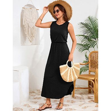 Women Sleeveless Beach Sundress Solid Casual Tank Dress