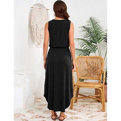 Women Sleeveless Beach Sundress Solid Casual Tank Dress
