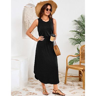 Women Sleeveless Beach Sundress Solid Casual Tank Dress