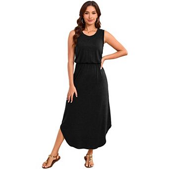 Women Sleeveless Beach Sundress Solid Casual Tank Dress