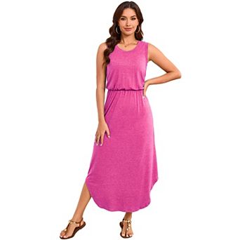 Women Sleeveless Beach Sundress Solid Casual Tank Dress