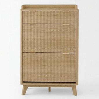Danolapsi Modern Fluted Shoe Cabinet for Entryway with 2 Flip Drawers & Upper Drawer
