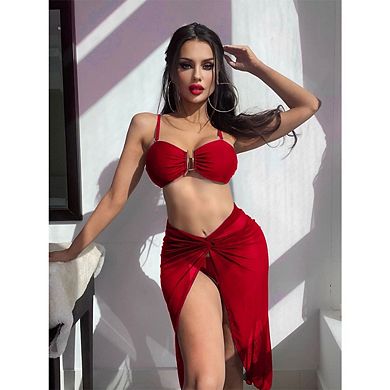 Women's Ruched Bikini Sets U-Wire Linked Swimsuit Swim Bathing Suit