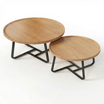 Danolapsi Modern Nesting Coffee Table Set of 2, 2 pc Round Wood Side Tables