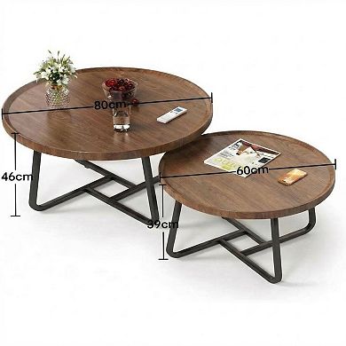 Danolapsi Modern Nesting Coffee Table Set of 2, 2 Pieces Round Wood Side Tables