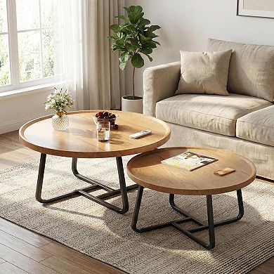 Danolapsi Modern Nesting Coffee Table Set of 2, 2 Pieces Round Wood Side Tables