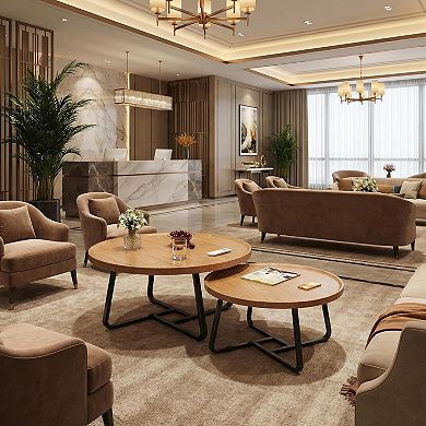 Danolapsi Modern Nesting Coffee Table Set of 2, 2 Pieces Round Wood Side Tables